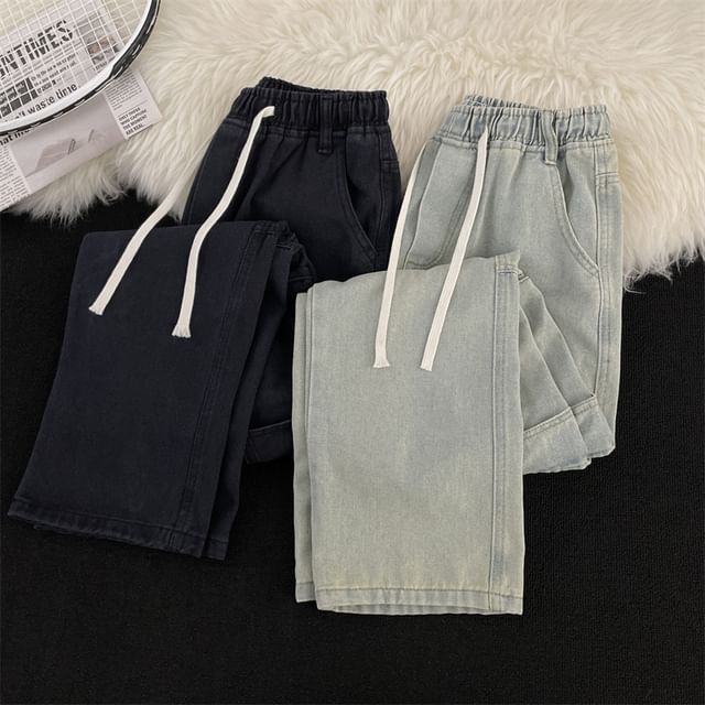Filmas-Drawstring Waist Straight Leg Jeans