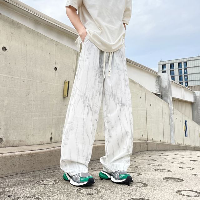 Filmas-Drawstring Waist Tie Dye Wide Leg Pants