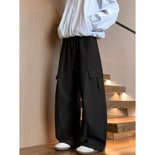 Filmas-High Waist Plain Wide Leg Cargo Pants