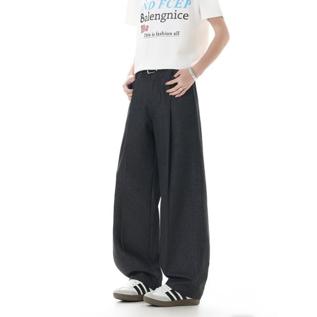 Filmas-High Waist Plain Wide Leg Pants