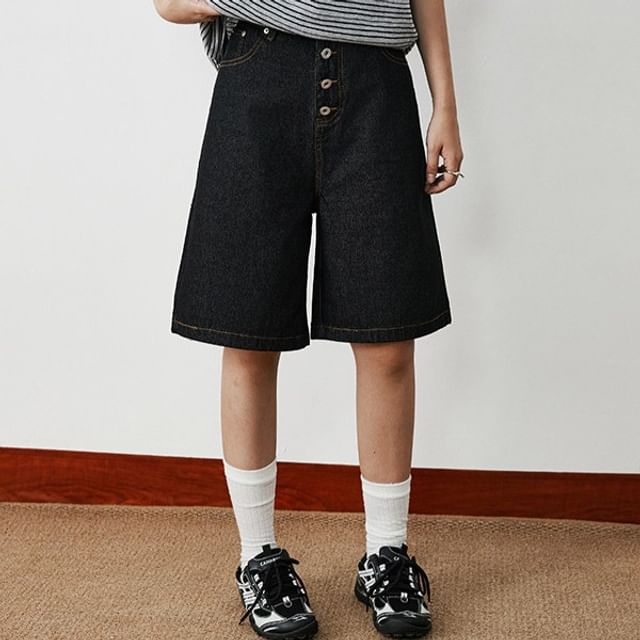 Filmas-Mid Rise Button Fly Wide Leg Jorts