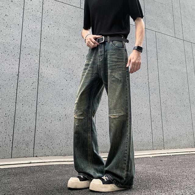Filmas-Mid Rise Distressed Washed Bootcut Jeans