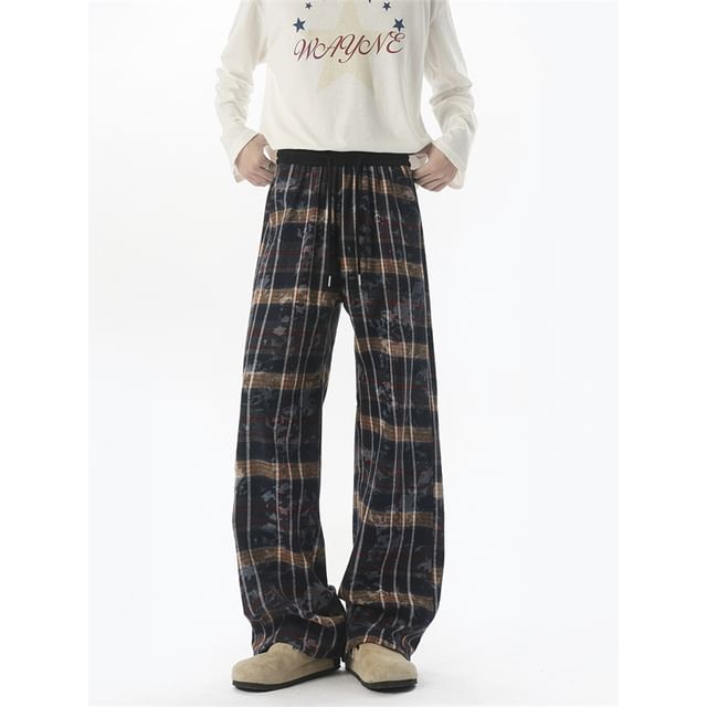 Filmas-Mid Rise Plaid Wide Leg Pants