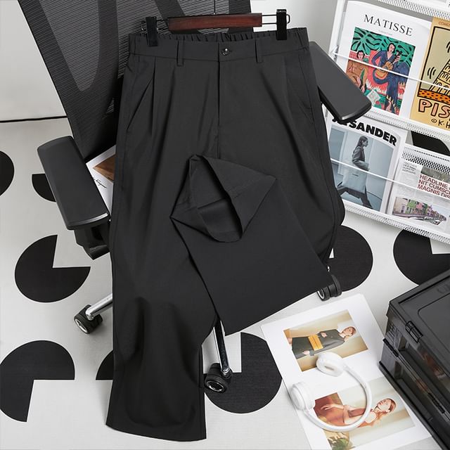 Filmas-Mid Rise Plain Straight Leg Pants