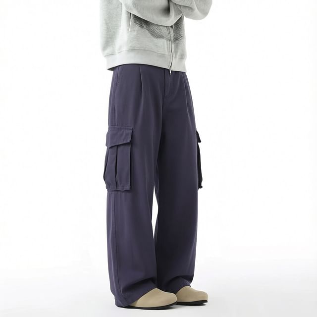 Filmas-Mid Rise Plain Wide Leg Cargo Pants