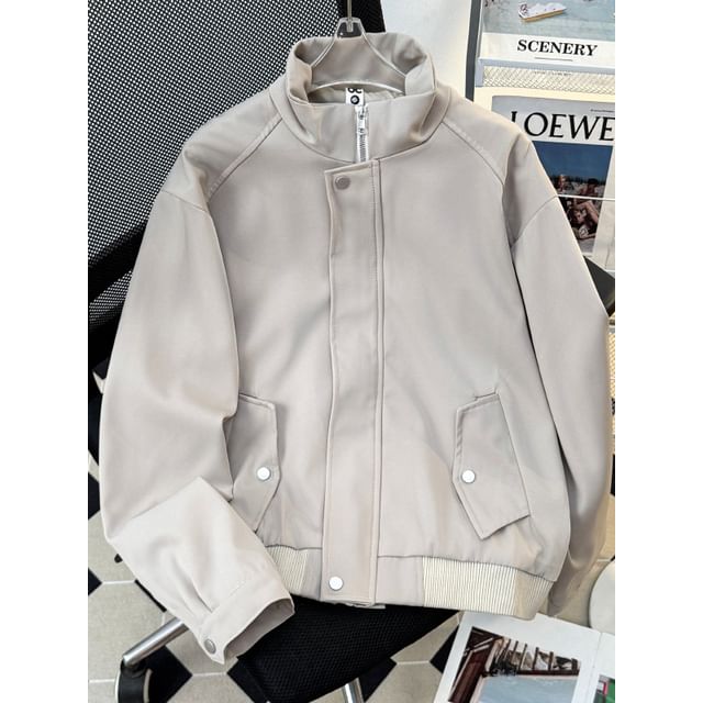 Filmas-Mock Neck Plain Zip-Up Jacket