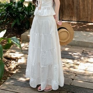 Fioridi-High Waist Plain Maxi A-Line Skirt