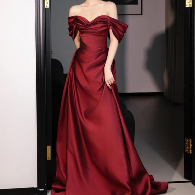 Fioridi-Off Shoulder Plain A-Line Evening Gown