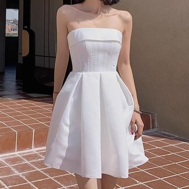 Fioridi-Strapless Plain A-Line Cocktail Dress