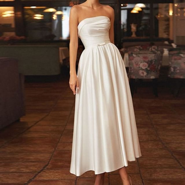 Fioridi-Strapless Plain A-Line Evening Gown