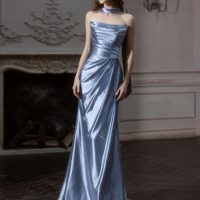 Fioridi-Strapless Plain Ruched A-Line Evening Gown