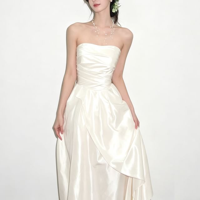 Fioridi-Strapless Satin A-Line Wedding Gown