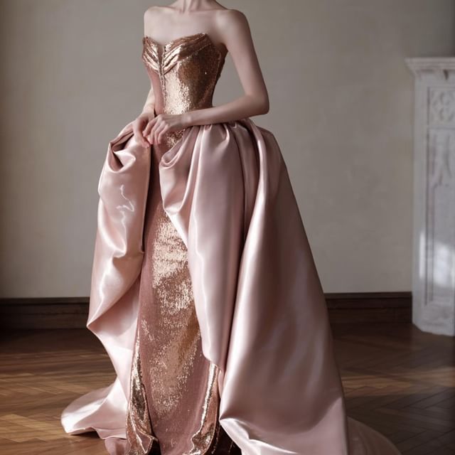 Fioridi-Strapless Sequin Ruffle Mermaid Evening Gown