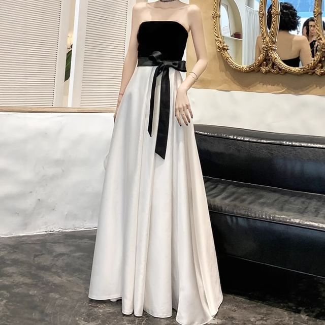 green emerald velvet dress Macloth Mermaid High Neck Sequin Two Tone Evening Gown Simple Prom Dress US2 / Black/Brown main image 1