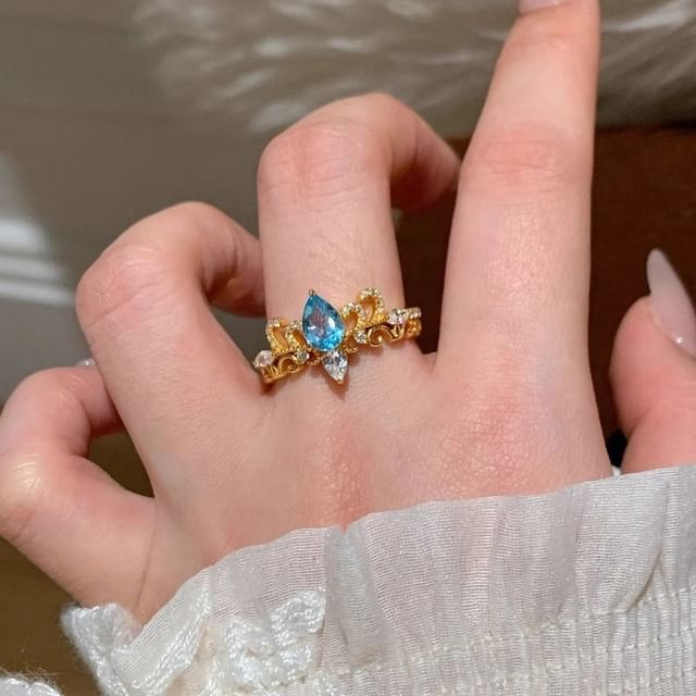 Fireflicka-Crown Rhinestone Alloy Ring