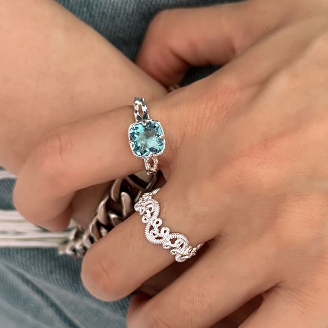 Fireflicka-Perforated Open Ring Rhinestone Ring