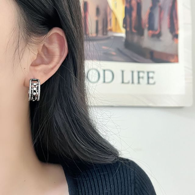 Fireflicka-Rhinestone Layered Rhinestone Alloy Open Hoop Earring