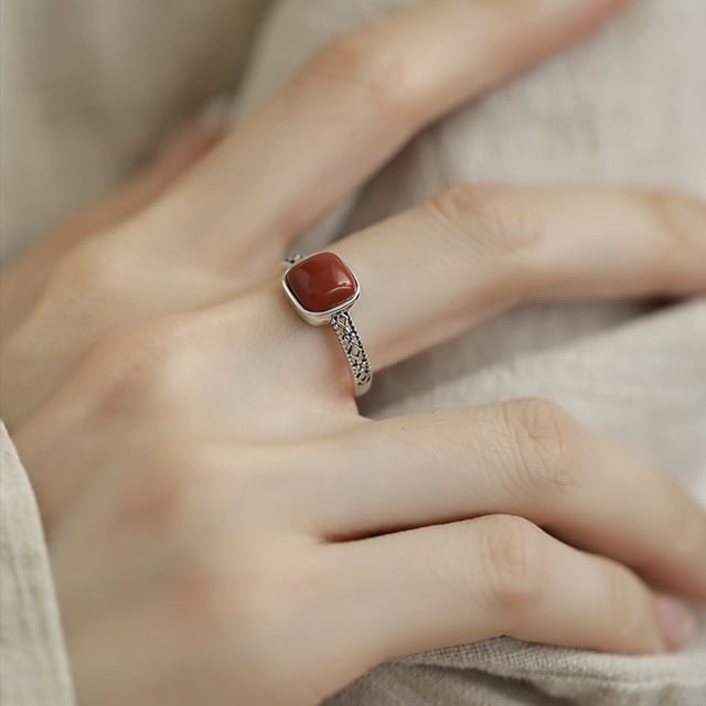 Fireflicka-Square Glaze Alloy Open Ring