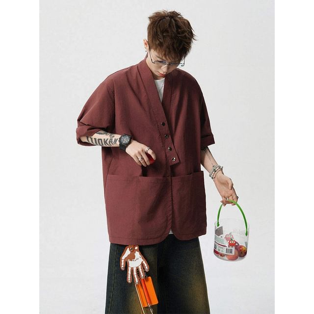 Fireon-34-Sleeve V-Neck Plain Shirt