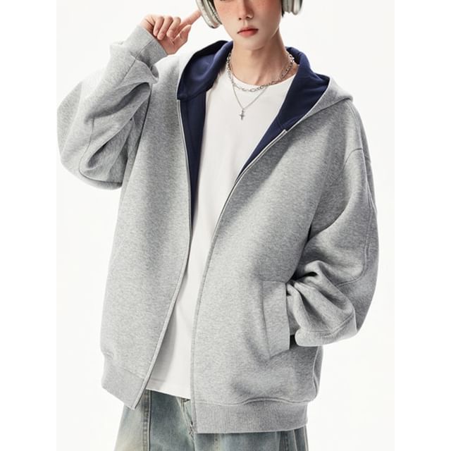 Fireon-Contrast Lining Zip Hoodie