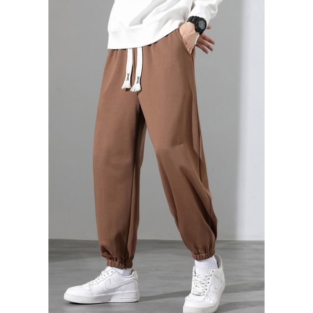 Fireon-Drawstring Waist Plain Cropped Straight Leg Sweatpants