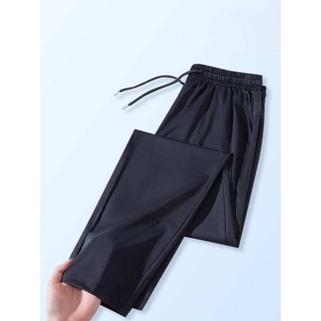 Fireon-Drawstring Waist Plain Straight Leg Pants