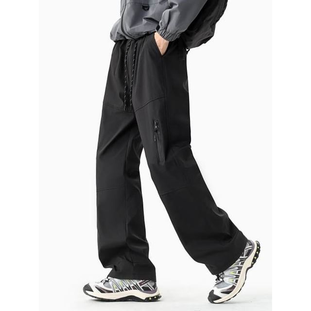 Fireon-Drawstring Waist Plain Straight Leg Pants