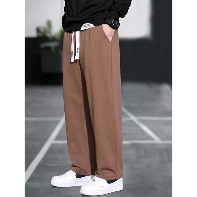 Fireon-Drawstring Waist Plain Straight Leg Sweatpants