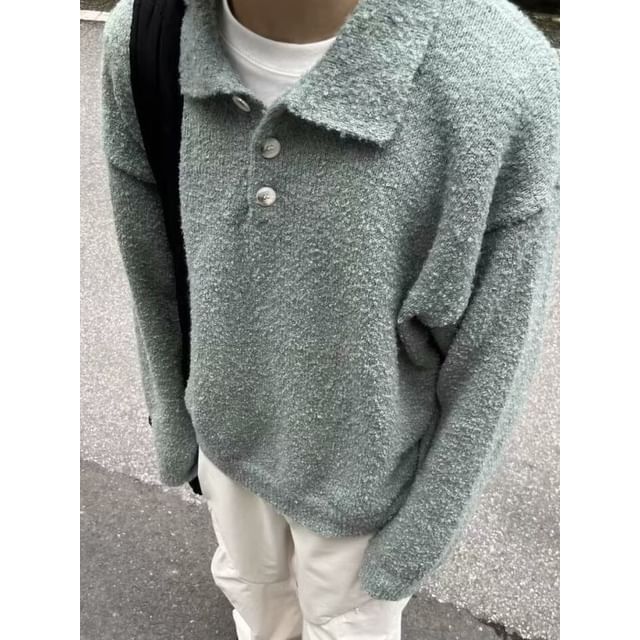 Fireon-Drop Shoulder Plain Polo Sweater