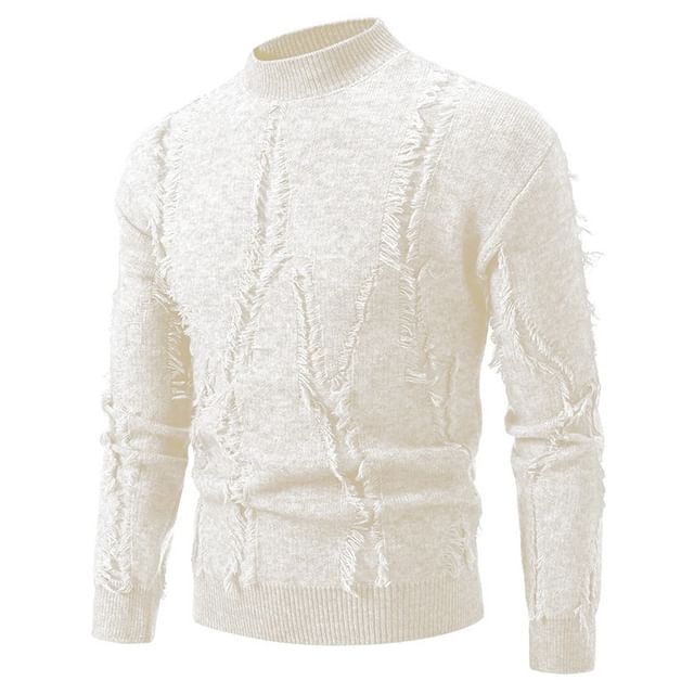 Fireon-Long-Sleeve Mock Neck Fringed Knit Top