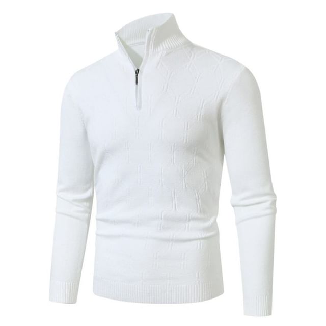 Fireon-Long-Sleeve Mock Neck Plain Half-Zip Knit Top