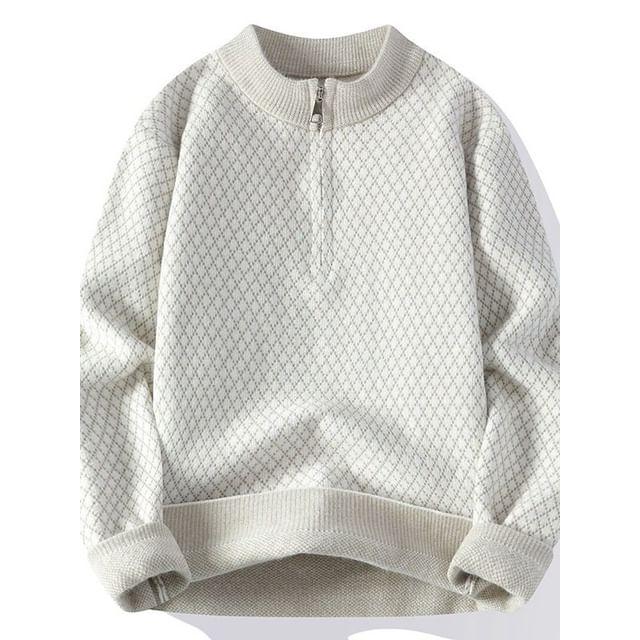 Fireon-Mock Neck Argyle Half-Zip Sweater