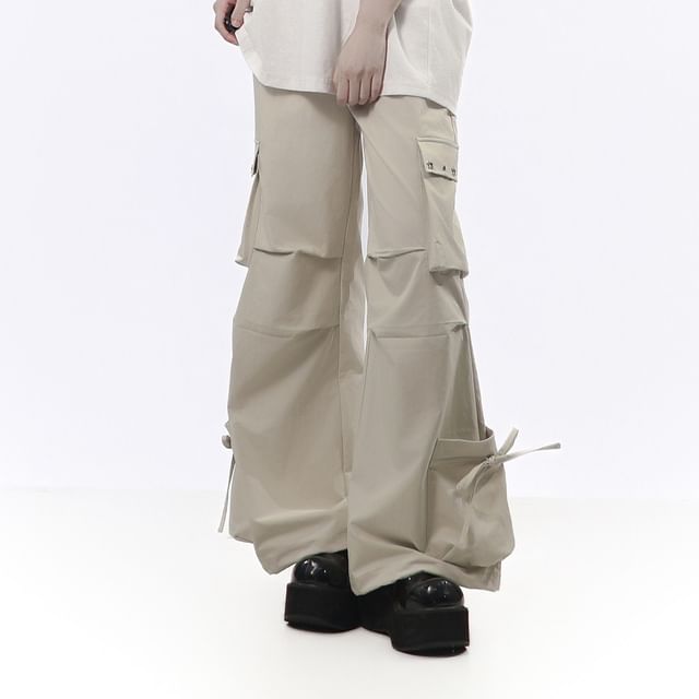 Florimi-Drawstring Waist Plain Bow Wide Leg Cargo Pants