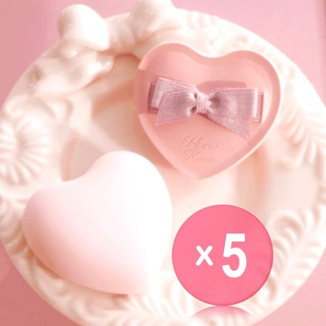 Flower Knows-Heart Shaped Marshmallow Powder Puff 5pcs Bundle Set