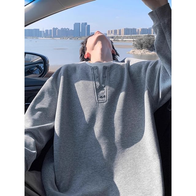 fluffush-Crew Neck Plain Mock Two-Piece Sweatshirt