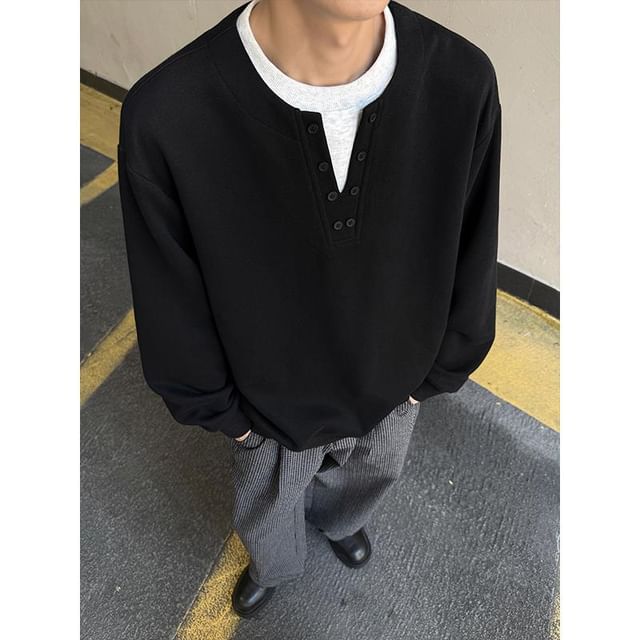 fluffush-Mock Two-Piece Crew Neck Sweatshirt