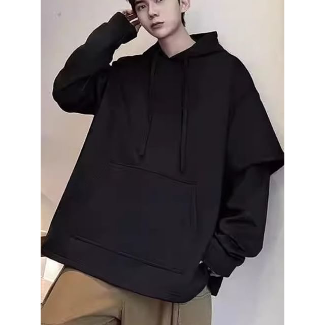 fluffush-Plain Mock Two Piece Hoodie