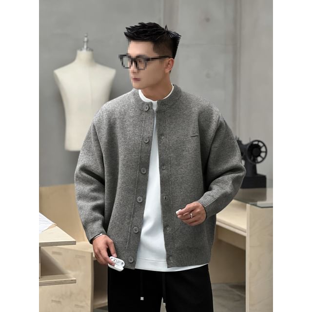 fluffush-Round Neck Plain Cardigan