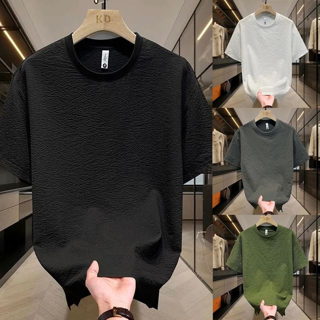 fluffush-Short Sleeve Crew Neck Plain Oversized T-Shirt