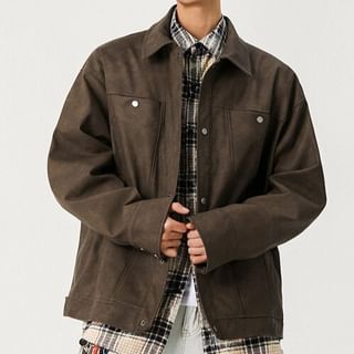 FOEV-Collared Button-Up Plain Jacket