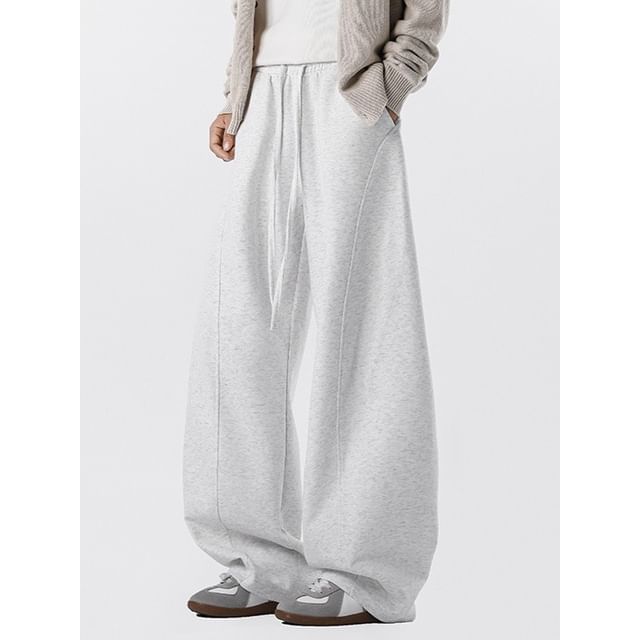 FOEV-Drawstring Waist Plain Barrel Leg Baggy Sweatpants