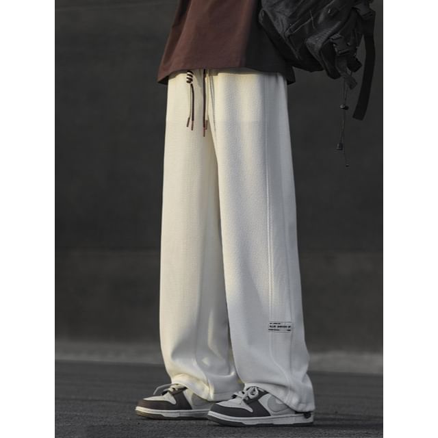 FOEV-Drawstring Waist Plain Wide Leg Sweatpants