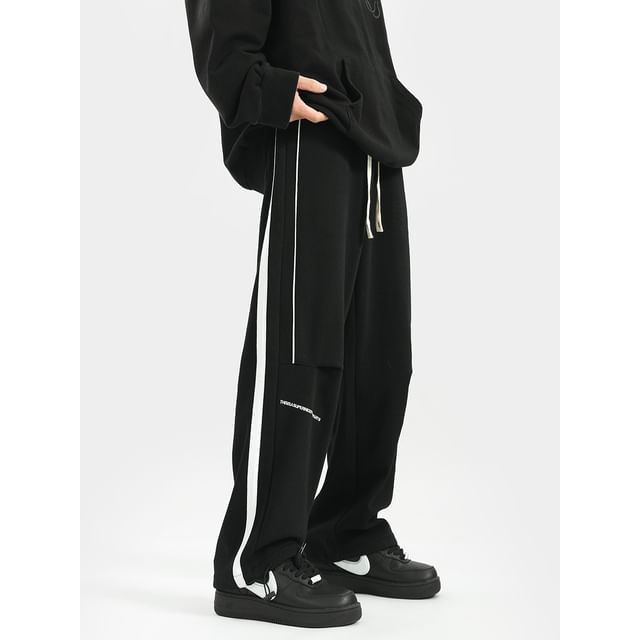 FOEV-Drawstring Waist Striped Wide Leg Pants