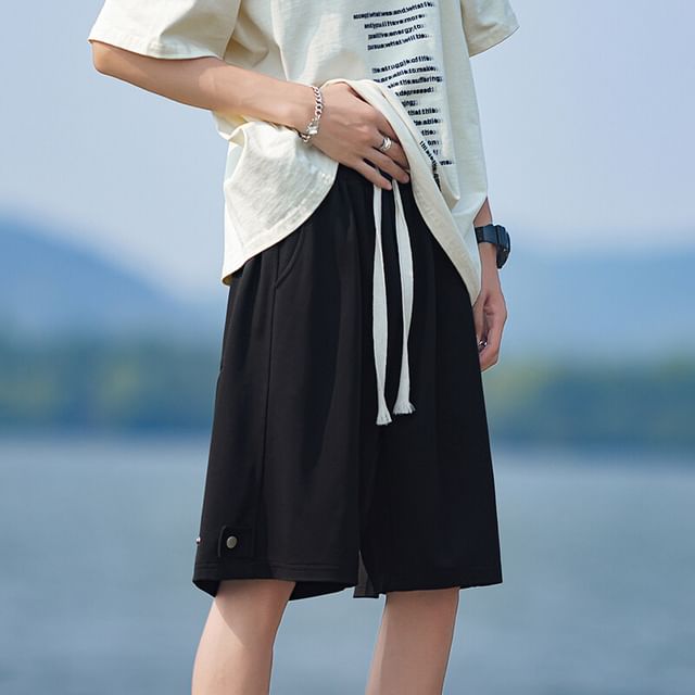FOEV-Drawstring Waist Sweat Shorts