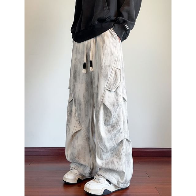 FOEV-Drawstring Waist Tie Dye Wide Leg Sweatpants