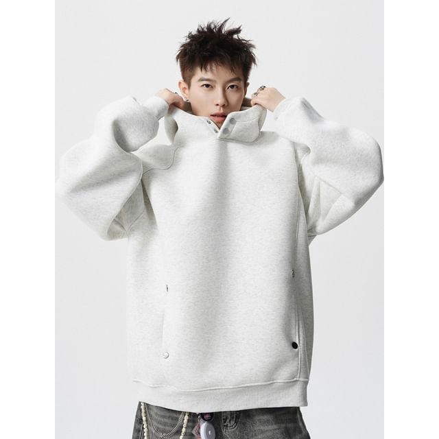FOEV-Drop Shoulder Plain Oversized Hoodie