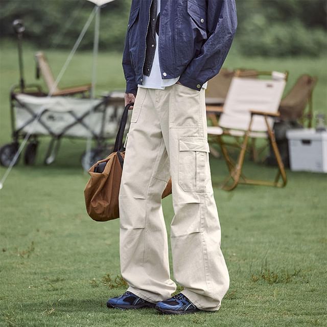 FOEV-High Waist Plain Wide Leg Cargo Pants