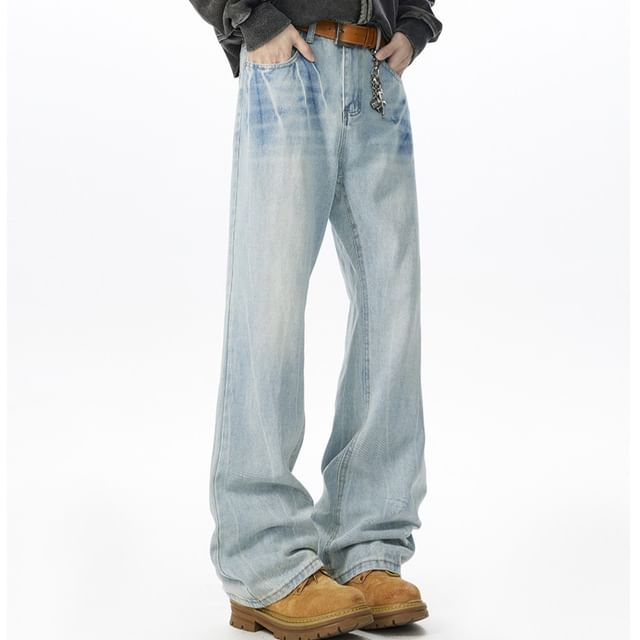 FOEV-High Waist Washed Loose Fit Jeans