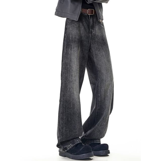 FOEV-High Waist Washed Wide Leg Jeans