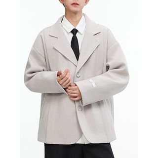 FOEV-Lapel Collar Plain Button Up Blazer